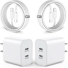 iPhone 16 Charger,USB C Charger Fast Charging,2Pack 40W Dual Port Fast Wall Charger Block for Apple iPhone 16/15 Plus/15 Pro Max/iPad Pro/Air/Mini/AirPods & More (2Pack 6FT USB C to C Cable Included)