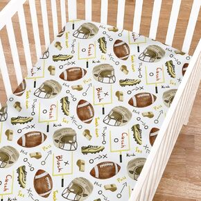 American Football Fitted Baby Crib Sheet for Girl Boy 52"x28" Cute American Football Green Soft Crib Mattress Cover Sports Fall Breathable Stretchy Baby Sheet for Standard Crib and Toddler Mattress