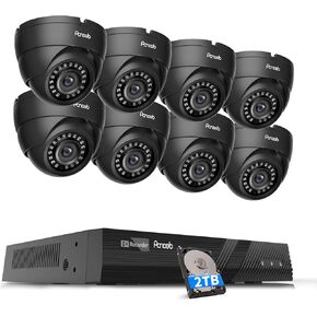 4K PoE Security Camera System, 4X 8MP Wired IP Dome Turret Cameras with AI Person Vehicle Detection for Home 24/7 Recording, Built-in Mic, Remote Access, 4K 8CH NVR 2TB HDD, PD94CA30408-8M