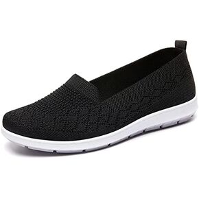 Women's Flat Breathable Fly Woven Mesh Sneakers,Casual Fashion Non-Slip Walking Shoes Comfortable Soft Sole Slip-on Loafers Tennis Shoes
