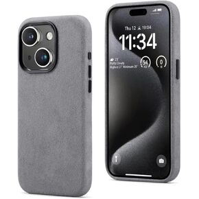 Alcantara case Compatible with iPhone 15 Pro,Handmade Fully-Wrapped Synthetic Suede Cover, Compatible with Mag-Safe Wireless Charging (iPhone 15 Pro, Black)