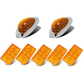 Partsam Replacement for Freightliner Century/Columbia Led Lights Kit Clear, 5x Rectangle Amber LED Cab Roof Top Clearance Marker Lights+2x 5-7/8" Teardrop Sleeper Amber Clearance Marker Lights