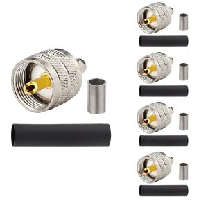 PL259 Male Crimp Connector, UHF SO239 Crimp Coax Connector for RG8X/ LMR240/ 4D-FB/ CNT240/ RG8 Mini Coaxial Cable(Pack of 5)
