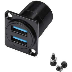 Dual USB 3.0 Panel Mount Adapter, USB 3.0 Female to Female Coupler Socket Panel Mount Pass Through Solderless Connector,5Gbps High-Speed Data Transfer for Audio, Video and Optoelectronic Networker