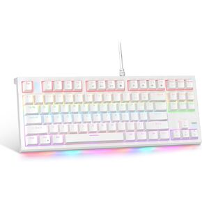 Camiysn Compact 75% Mechanical Gaming Keyboard with Blue Switches, Ice Blue Backlit Wired TKL Keyboard, Retro Style Keyboard 87 Keys for Windows PC Mac, White Black