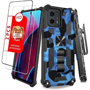 Shockproof Camouflage Moto G 5g 2023 Case with Screen Protector Motorola Moto G Power 5g 2023 Case with Holster Belt Clip Moto G 5g 2023 Case with Ring Stand Card Holder (Black)