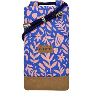 NELA Cotton Twill & Paper Phone Sleeve with Strap - Handmade Phone Case Compatible with iPhone (Midnight Bloom, Medium)
