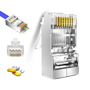 EZYUMM 50PCS RJ45 Cat6 Pass Through Connectors, Economical 8P8C Gold Plated Ethernet Cat6 Connector, UTP Network Modular Plugs for Solid or Stranded Cable