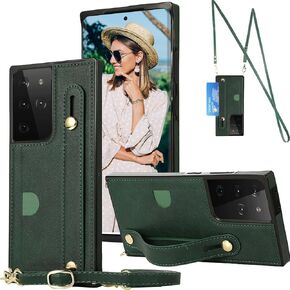 for Samsung Galaxy S21 Ultra (Not S21) Crossbody Wrist Strap Wallet Case with Card Slot for Women girl, Removable Adjustable Shoulder Lanyard Cover Case for Samsung Galaxy S21 Ultra XK-Black