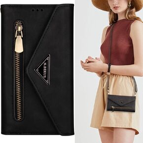 CCSamll for Samsung Galaxy Note 20 Wallet Case Crossbody Bag Purses for Women, RFID Blocking Zipper Handbag Neck Strap Lanyard Cover with 9 Card Slot Holder Phone Case for Note 20 XK Black
