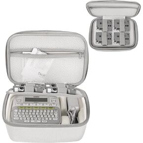 Carrying Case Compatible with Brother P-Touch PT-D220/PT-D210 Label Maker, Portable Storage Holder Case Fits for Brother Label Maker, Label Tapes, AC Adapter, Battery，CASE ONLY, White