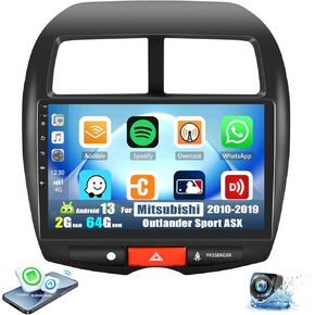 [4+64G]Android 13 Car Stereo for Mitsubishi Outlander Sport ASX 2010-2019 with Wireless Carplay&Android Auto,10.1 Inch Car Radio with Mirror Link Bluetooth FM/RDS WiFi GPS EQ DSP SWC+AHD Backup Camera