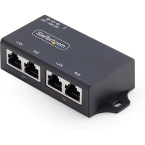 StarTech.com 2-Port PoE+ Injector, 10/100/1000Mbps, PoE/PoE+ (802.3af/at), 4X 10/100/1000BASE-T RJ45, 30W, Wall Mountable