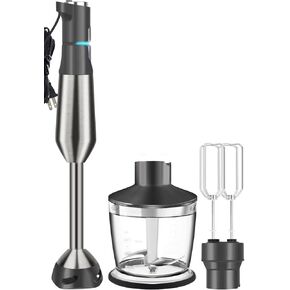 1000W Immersion Blender Hand Blender Scratch-Resistant Hand Mixer with 15 Speeds, Turbo Mode, Copper Motor, Stainless Steel Smart Stick, Includes Egg Beaters and Chopper/Food Processor