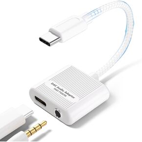 USB C to 3.5mm Audio Headphone Adapter, 2 in 1 USB C to 3.5mm Headphone Jack Dongle with PD 60W Charging Compatible with iPhone 15/15 Pro Max, Galaxy S24/S24 Ultra/S23/S22/S21FE/Z Fold 5, Pixel 8/7/6
