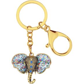 Zinc Alloy Elephant Keychain Rhinestones Keyring Car Key Purse Jewelry Gifts for Women Girls Charms (Silver Plated Multicolor)