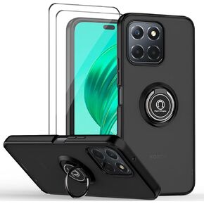 QUIETIP Case Compatible with Honor X8b with Screen Protector,TPU + Hard PC Shockproof Magnetic Ring Car Mount Stand Cover,Black