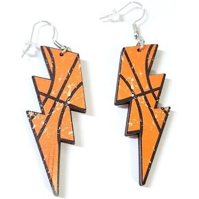70s 80s Wooden Sports Earrings, Lightning Bolt Drop Dangle Earring Baseball Basketball Volleyball Football Earrings Sports Fans Players Jewelry for Women Girls