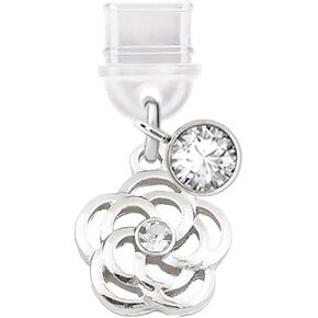 ELISE & FONDA TP375 Type-C USB Charging Port Anti Dust Plug Little Crystal Rose Cell Phone Charm for iPhone 15 /Samsung/OnePlus/Xiaomi/oppo Android Phones (White)