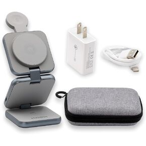 MALOM [2024 New] Aluminum 3 in 1 Magnetic Fordable Wireless Charger for iPhone 15/14/13/12/Pro/Pro Max Apple Watch 1-9/ultra 1-2 AirPod 2/3/Pro/Max, [Include Type C-C Cable & 18W Adapter & Case]