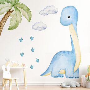 Large Dinosaur Wall Decals Watercolor Dinosaur Wall Stickers Neutral Peel and Stick Cactus Palm Leaf Footprint Waterproof Decal Decor for Boy Girls Kids Toddler Bedroom Classroom Nursery Gift in Saudi Arabia