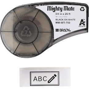 Brady Mighty Mate Label Cartridge .75 Inch Black On White (MM-WT-750) Durable Against Cleaners & High and Low Temperatures