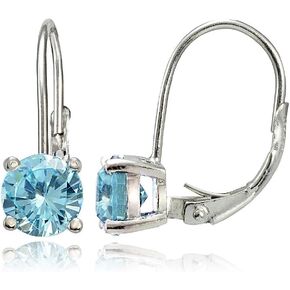 Sterling Silver Birthstone Gemstone 6mm Round Leverback Earrings