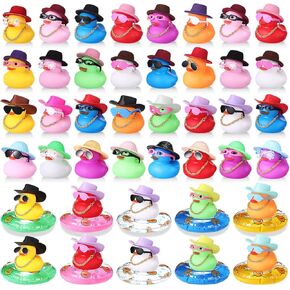 Sratte 170 Pcs Mini Rubber Duck Bulk Bath Toy Colored Little Ducks Sunglasses Necklace Mini Hat Swim Circle for Baby Shower Birthday Swimming Party Gift Favor Decorations