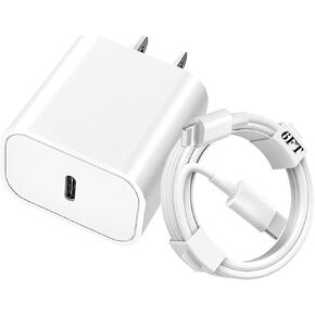 شاحن USB C لشاحن iPhone شحن سريع 20 واط من النوع C كتلة شاحن حائط مع كابل USB C بطول 10 أقدام إلى Lightning متوافق مع iPhone 14Pro/13 Pro/12/12 Pro Max/11/XS Max/XS/XR/X/8