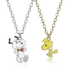 PEANUTS Girls Snoopy and Woodstock BFF Necklace for 2 Official License, Set of 2 Necklaces with Red Chains and BFF Charms