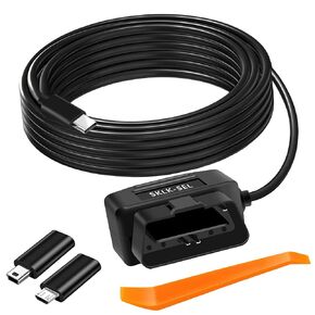 OBD Power Cable Kit Dash Camera USB to Type C Hardwire Kit, OBD Power Cable for Dashcam 12-24V to 5V/3A with Low Voltage Protection 24h Parking Surveillance/Acc Mode for Dashcam, GPS or Radar