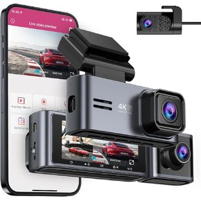 OMBAR Dash Cam 5G WiFi GPS, 3 Channel Dash Cam Front and Rear Inside 2K+1080P+1080P, 3.18" LCD Screen, 64GB Card Included, Dual Dash Camera for Cars 4K/2K/1080P+1080P IR Night Vision, WDR, G-Sensor