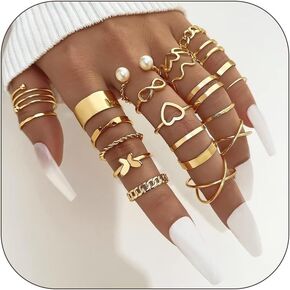 Stackable Rings for Women Minimalism Black Rings Set Boho Knuckle Rings Chain Rings Trendy Joint Finger Rings Pack Cool Pinky Midi Rings for Teen Girls(Gold)