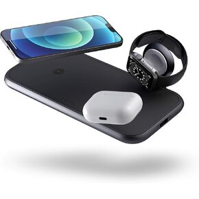ZENS 4-in-1 Wireless Charger Aluminum Pad and Watch Charger Station Qi and MFi Certified, Supports Apple and Samsung Fast Charge, 45W USB-C PD Power Adapter, Black (Apple Watch MFI Cable Included)