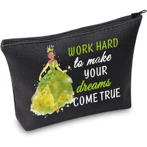TSOTMO Tiana Gift Princess Gifts Cartoon Movie Merchandise Gift For Movie Fans Movie Quotes Inspirational Makeup Bag For Women Girls (WORK HARD)