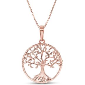 Wishrocks Tree of Life Pendant Necklace for Women & Girls in 14K Gold Over 925 Sterling Silver Along With 18" Silver Rope Chain, Womens Jewelry, Jewelry Gift for Her, Wife