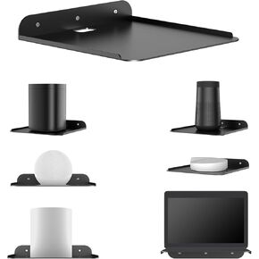 Universal Metal Smart Speaker Wall Mount Shelf Holder for Echo Devices/Homepod Mini/Sonos Compatible with Google WiFi Mount Bracket Fit for TP-Link Deco/Eero/Nest WiFi System (Black)