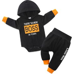 Preemie Infant Baby Boys Letter Print Long Sleeve Romper Hoodies + Pants 2PCS