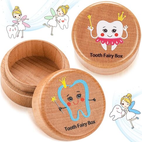قطعتان من صندوق جنيات الأسنان للأولاد، حاملات أسنان خشبية لطيفة لجنية الأسنان، صناديق جنية الأسنان الأولى للأولاد والبنات in Kuwait