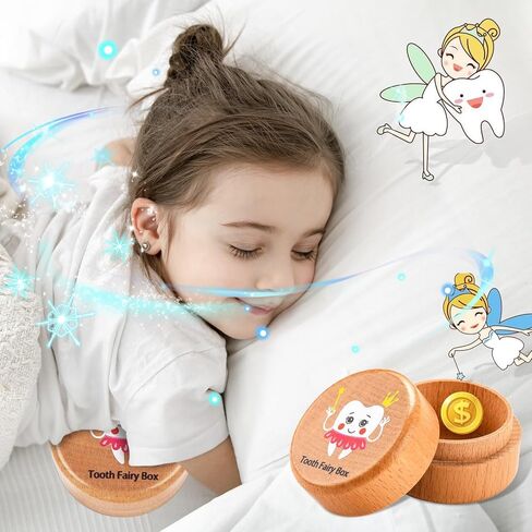 قطعتان من صندوق جنيات الأسنان للأولاد، حاملات أسنان خشبية لطيفة لجنية الأسنان، صناديق جنية الأسنان الأولى للأولاد والبنات in Kuwait