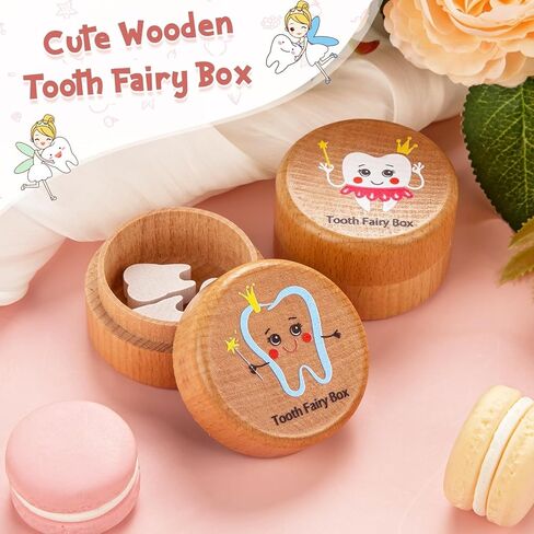 قطعتان من صندوق جنيات الأسنان للأولاد، حاملات أسنان خشبية لطيفة لجنية الأسنان، صناديق جنية الأسنان الأولى للأولاد والبنات in Kuwait