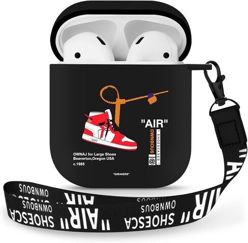 Gedicht for Airpods 2nd Generation Case with Lanyard Cute Cartoon Sports Shoes, Protective TPU Soft Cases Cover Rugged for Apple Airpods 1st Generation Case with Keychain for Women Men，Black Red in Saudi Arabia