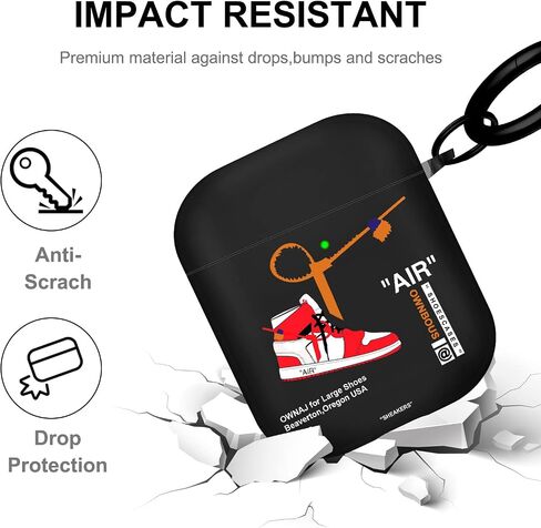 Gedicht for Airpods 2nd Generation Case with Lanyard Cute Cartoon Sports Shoes, Protective TPU Soft Cases Cover Rugged for Apple Airpods 1st Generation Case with Keychain for Women Men，Black Red in Saudi Arabia