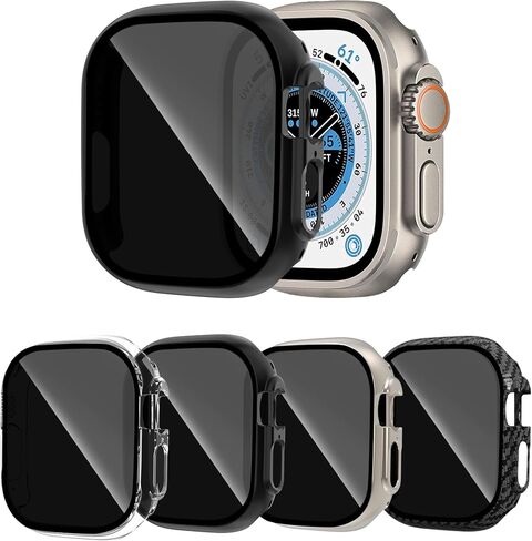 4 عبوات لساعة Apple Watch Ultra Privacy Screen Protector Case 49mm Anti-Spy PC Hard Case تغطية كاملة من الزجاج المقسى غطاء حماية نحيف لـ iWatch Ultra in Kuwait