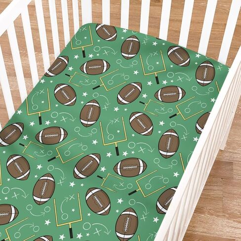 American Football Fitted Baby Crib Sheet for Girl Boy 52"x28" Cute American Football Green Soft Crib Mattress Cover Sports Fall Breathable Stretchy Baby Sheet for Standard Crib and Toddler Mattress in Kuwait