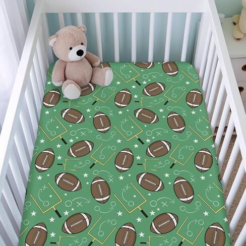 American Football Fitted Baby Crib Sheet for Girl Boy 52"x28" Cute American Football Green Soft Crib Mattress Cover Sports Fall Breathable Stretchy Baby Sheet for Standard Crib and Toddler Mattress in Kuwait