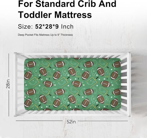 American Football Fitted Baby Crib Sheet for Girl Boy 52"x28" Cute American Football Green Soft Crib Mattress Cover Sports Fall Breathable Stretchy Baby Sheet for Standard Crib and Toddler Mattress in Kuwait
