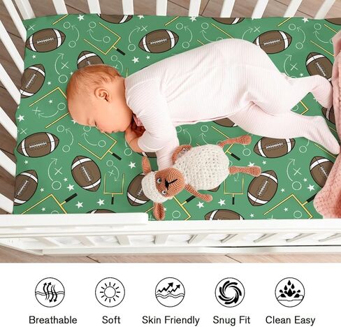 American Football Fitted Baby Crib Sheet for Girl Boy 52"x28" Cute American Football Green Soft Crib Mattress Cover Sports Fall Breathable Stretchy Baby Sheet for Standard Crib and Toddler Mattress in Kuwait