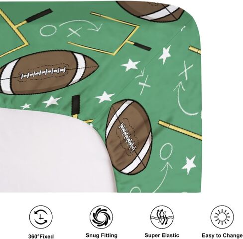 American Football Fitted Baby Crib Sheet for Girl Boy 52"x28" Cute American Football Green Soft Crib Mattress Cover Sports Fall Breathable Stretchy Baby Sheet for Standard Crib and Toddler Mattress in Kuwait