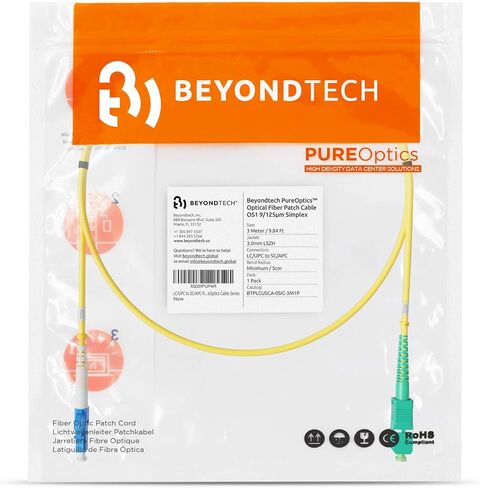 LC/UPC to SC/APC Fiber Patch Cable Single Mode Simplex - 1m (3.28ft) - 9/125um OS1 / 3.0mm LSZH (1 Pack) - Beyondtech PureOptics Cable Series in Kuwait